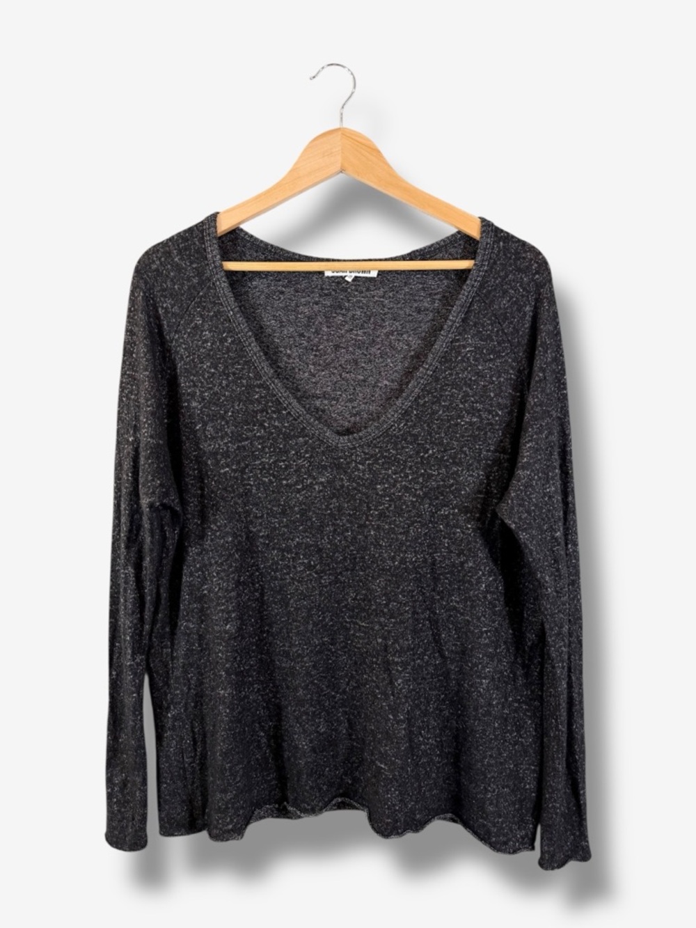 Joah Brown For Keeps V-Neck Knit Top Wash Charcoal Gray Rolled Hem One Size